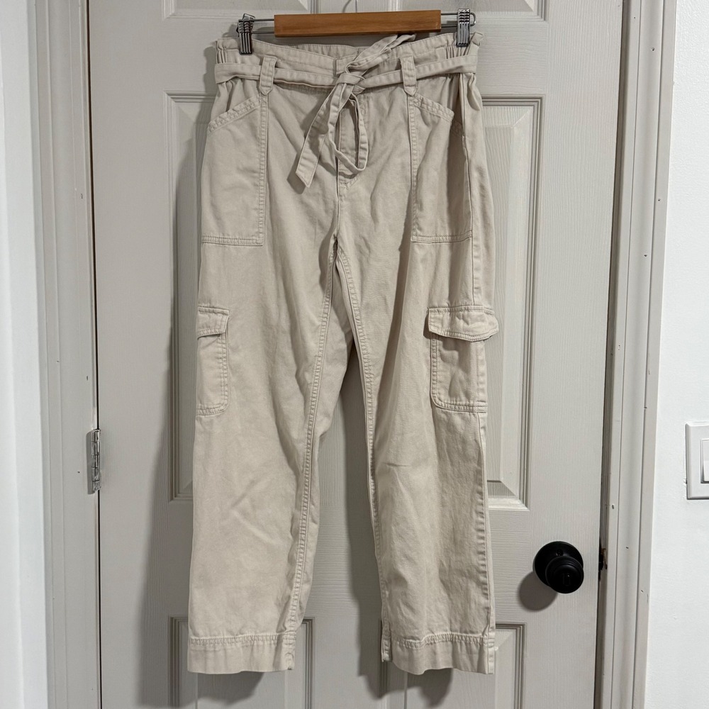 Old Navy Cargo Pants Womens Small Cream Straight Leg Urban Y2K Streetwear Clean